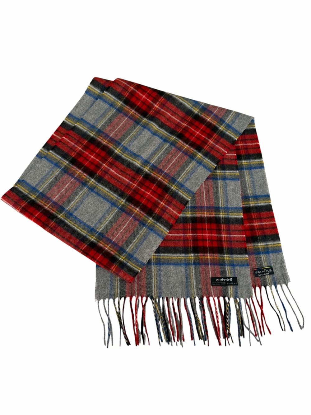 FRAAS Red Grey Tartan Plaid Cashmink Scarf Made in Germany